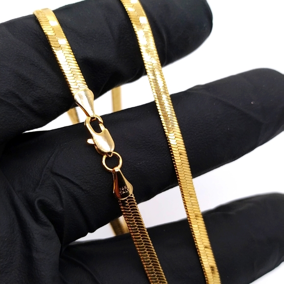 4-5MM 14K Gold Herringbone Chain Necklace ITALY 20" 24" Gold Plated-Firm Pricing - Picture 5 of 6